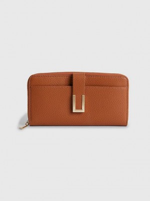 Brown Calvin Klein Large Recycled Rfid Zip Around Women Wallet | IMJN-26415