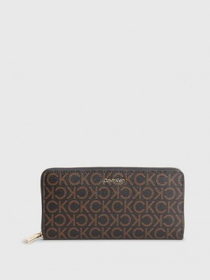 Brown Calvin Klein Large Recycled Zip Around Logo Women Wallet | ENWK-73501