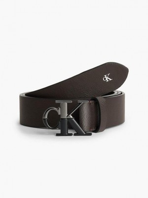 Brown Calvin Klein Leather Logo Men Belt | KNOU-85472