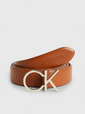 Brown Calvin Klein Leather Logo Women Belt | VIBH-12465