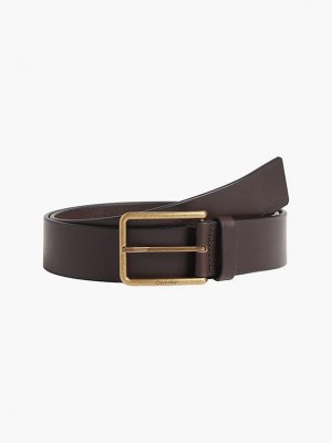 Brown Calvin Klein Leather Men Belt | FAGJ-61259