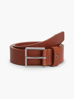 Brown Calvin Klein Leather Men Belt | FLHK-07912