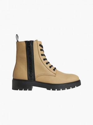 Brown Calvin Klein Leather Men Boots | TQMB-14702