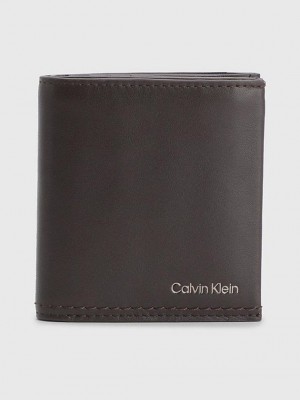 Brown Calvin Klein Leather Rfid Billfold Men Wallet | MDFH-43250
