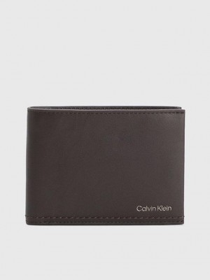 Brown Calvin Klein Leather Rfid Billfold Men Wallet | TQOL-51023