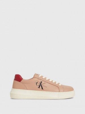 Brown Calvin Klein Leather Women Sneakers | FGWB-92780