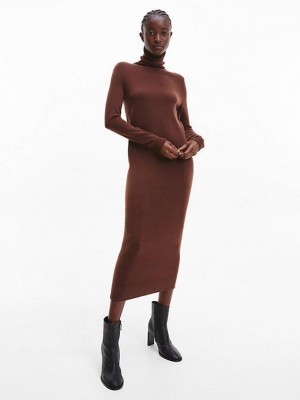 Brown Calvin Klein Merino Wool Jumper Women Dress | WLZF-20835