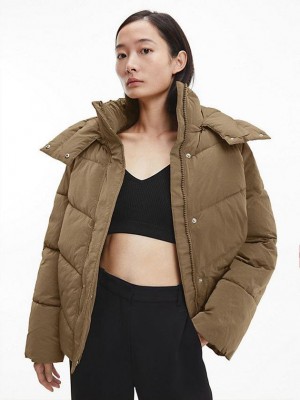 Brown Calvin Klein Padded Women Jacket | BRYQ-38925