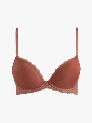 Brown Calvin Klein Push-Up T-Shirt - Seductive Comfort Women Bra | LBNS-32704