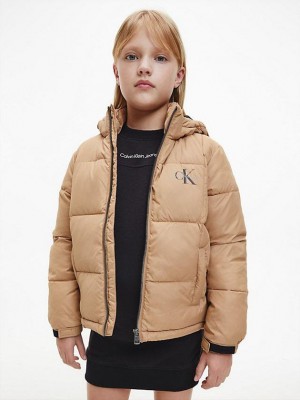 Brown Calvin Klein Quilted Puffer Girls's Jacket | FXPZ-79082