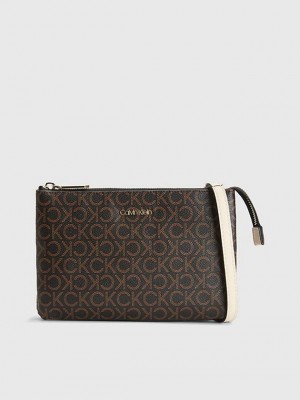 Brown Calvin Klein Recycled Crossbody Logo Pouch Women Bags | CRAT-13569