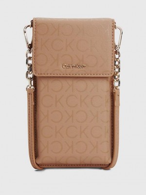 Brown Calvin Klein Recycled Crossbody Phone Pouch Women Bags | JIYO-63510