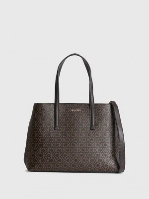 Brown Calvin Klein Recycled Logo Tote Women Bags | RYAN-74365