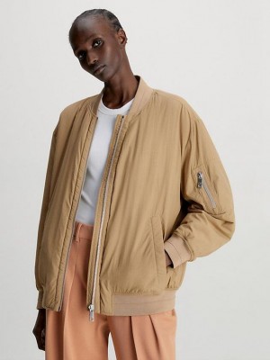 Brown Calvin Klein Recycled Nylon Bomber Women Jacket | LJRQ-73842