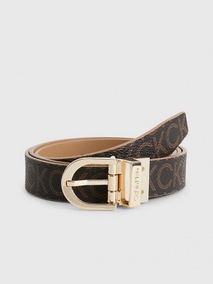 Brown Calvin Klein Recycled Reversible Logo Women Belt | PDBQ-28049