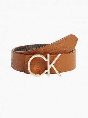 Brown Calvin Klein Recycled Reversible Logo Women Belt | UTCH-03258