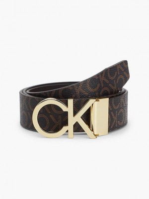 Brown Calvin Klein Recycled Reversible Logo Men Belt | HOWD-93125
