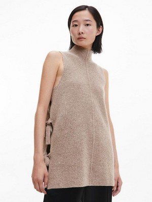 Brown Calvin Klein Recycled Wool Tank Women Top | AKSL-20374