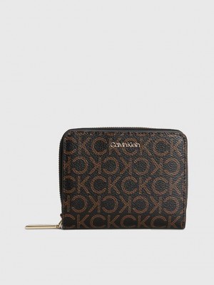 Brown Calvin Klein Recycled Zip Around Logo Women Wallet | VEXN-51897