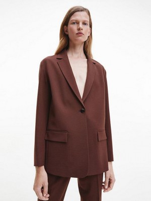 Brown Calvin Klein Relaxed Tailored Blazer Women Jacket | EBNL-40961