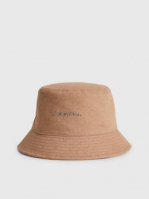 Brown Calvin Klein Reversible Organic Cotton Bucket Women Cap | BJML-51849