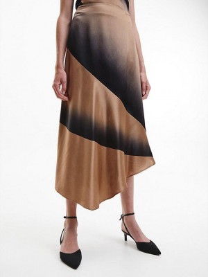 Brown Calvin Klein Shadow Print Asymmetric Women Skirt | APDQ-47502