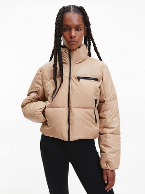 Brown Calvin Klein Short Puffer Women Jacket | ROPH-01369