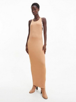 Brown Calvin Klein Skinny Sleeveless Bodycon Women Dress | LOQF-01674