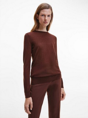 Brown Calvin Klein Slim Merino Wool Jumper Women Sweater | XMBI-63210