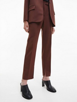 Brown Calvin Klein Slim Tailored Slit Cuff Women Pants | HDCF-32807