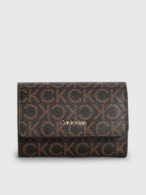 Brown Calvin Klein Small Recycled Rfid Trifold Logo Women Wallet | NWRO-73850