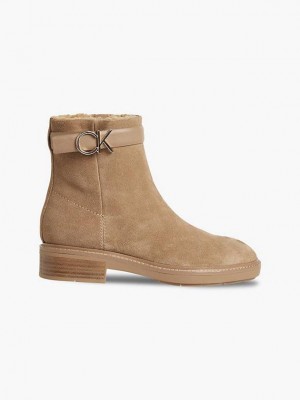 Brown Calvin Klein Suede Ankle Women Boots | APGM-79825