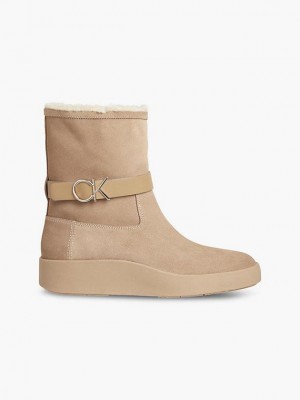 Brown Calvin Klein Suede Ankle Women Boots | MTDH-09746
