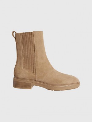Brown Calvin Klein Suede Chelsea Women Boots | LYVE-02761