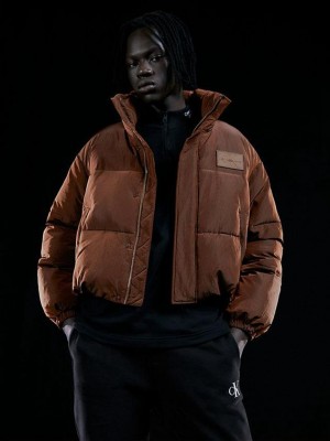 Brown Calvin Klein Unisex Cropped Puffer Men Jacket | NYMQ-59301