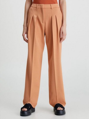 Brown Calvin Klein Wool Twill Pleated Women Pants | YJDR-75904