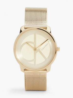 Gold Calvin Klein Iconic Mesh Men Watch | YWOP-68123