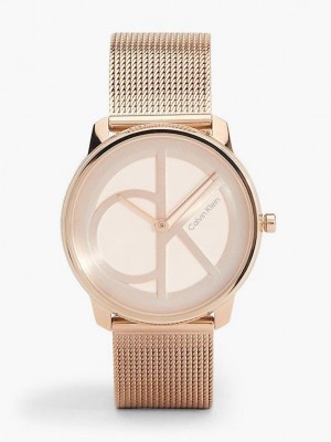 Gold Calvin Klein Iconic Mesh Women Watch | BLWX-96235