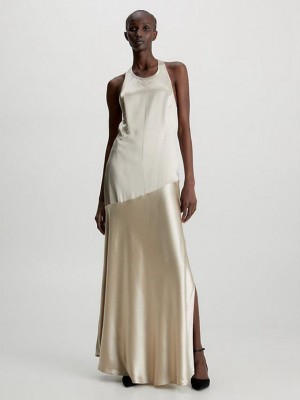 Gold Calvin Klein Racer Back Maxi Slip Women Dress | QIER-65389