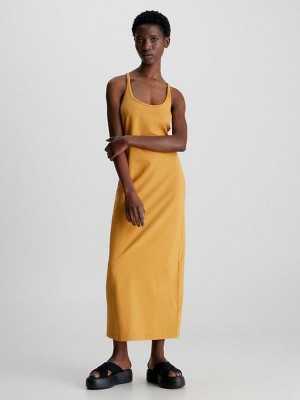 Gold Calvin Klein Slim Stretch Jersey Slip Women Dress | PQVB-18254