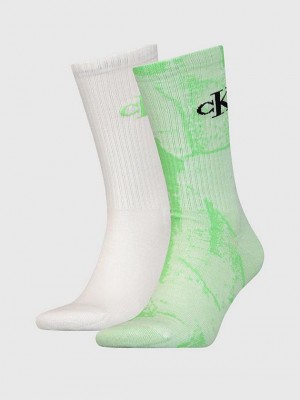 Green Calvin Klein 2 Pack Crew Men Socks | QXOU-80163