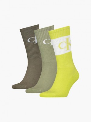 Green Calvin Klein 3 Pack Invisible Men Socks | PUQZ-05637