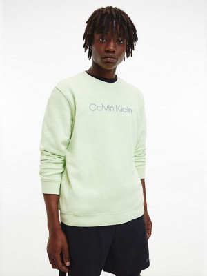 Green Calvin Klein Cotton Terry Logo Men Sweatshirt | RNLS-54328
