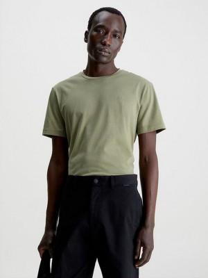 Green Calvin Klein Liquid Touch Cotton Men T-Shirt | QDBX-20471