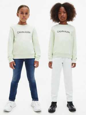 Green Calvin Klein Logo Boys's Sweatshirt | UAIW-83256