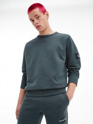 Green Calvin Klein Monogram Badge Men Sweatshirt | WSIN-63082