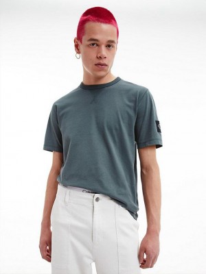 Green Calvin Klein Monogram Badge Men T-Shirt | HPYZ-95814