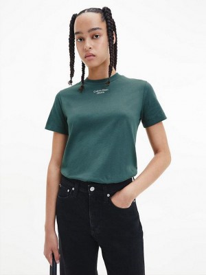 Green Calvin Klein Organic Cotton Logo Women T-Shirt | ANXH-19348
