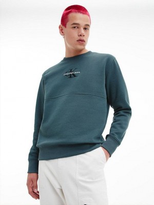 Green Calvin Klein Organic Cotton Monogram Men Sweatshirt | FSVM-97862