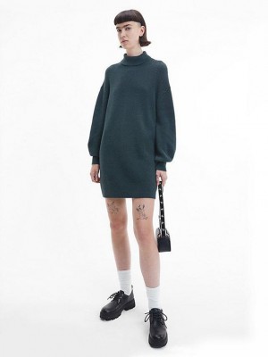 Green Calvin Klein Organic Cotton Roll Neck Jumper Women Dress | OZRV-85074
